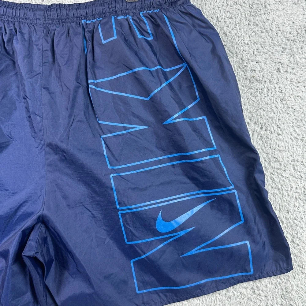 Nike Big Logo Vintage 90s Swim Trunks Mens XXL‎ Navy Blue Mesh Lined Shorts Y2K